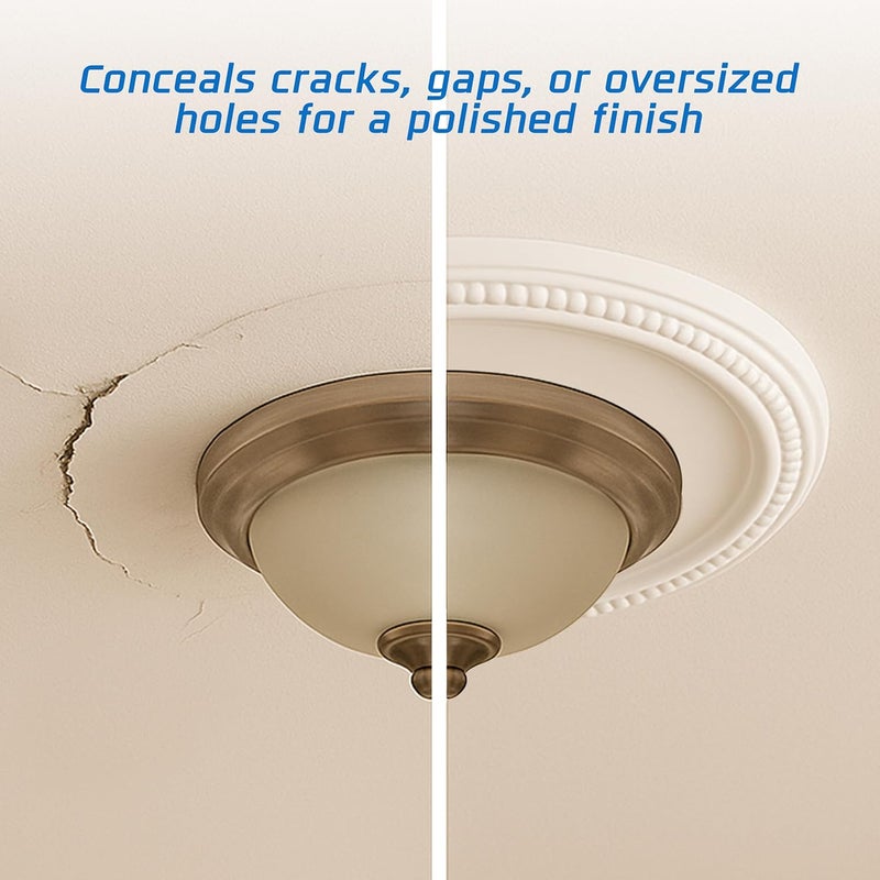 OHLECTRIC Ceiling Medallion (15.75″ × 4″ Center Hole) White Molded Plastic Beaded Medallion 15‑3/4″ OD × 4″ ID × 1″ P. Durable Molded Medallion, Decorative Medallion for Ceiling, Lights, Chandeliers - Image 5